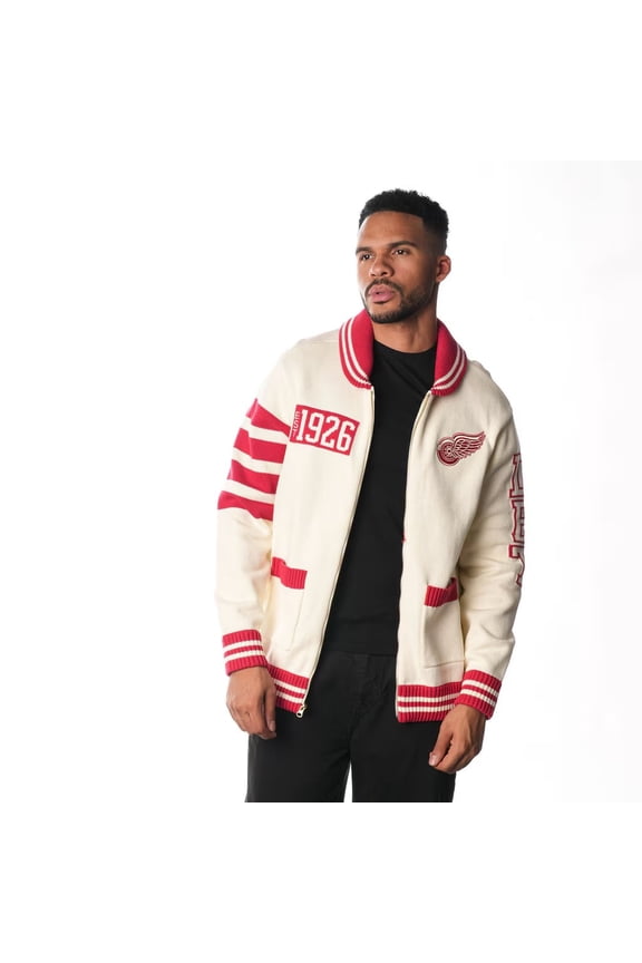 Unisex The Wild Collective  Cream Detroit Red Wings Jacquard Full-Zip Sweater
