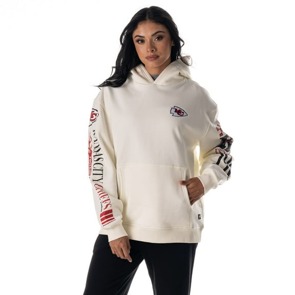 Unisex The Wild Collective Cream Kansas City Chiefs Stacked Graphic Sleeve Fleece Hoodie