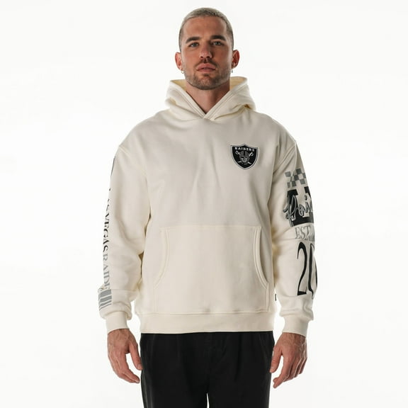 Unisex The Wild Collective Cream Las Vegas Raiders Stacked Graphic Sleeve Fleece Hoodie