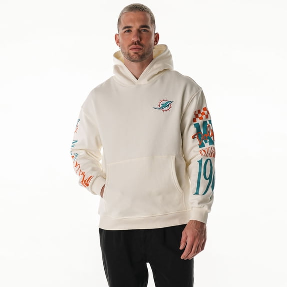Unisex The Wild Collective Cream Miami Dolphins Stacked Graphic Sleeve Fleece Hoodie