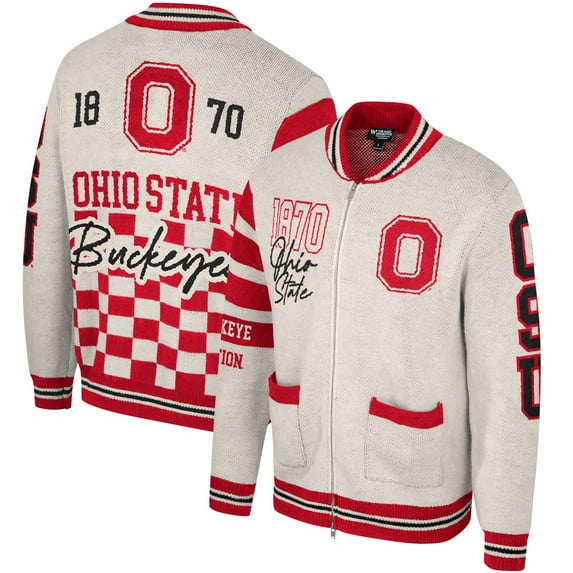 Unisex The Wild Collective Cream Ohio State Buckeyes Wild Collective Button-Up Jacquard Sweater