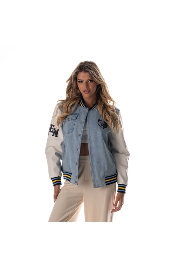 Unisex The Wild Collective Denim Memphis Grizzlies Full-Snap Varsity Jacket