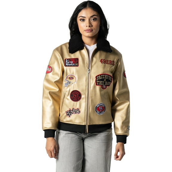 Unisex The Wild Collective Gold San Francisco 49ers Faux Leather Full-Zip Jacket
