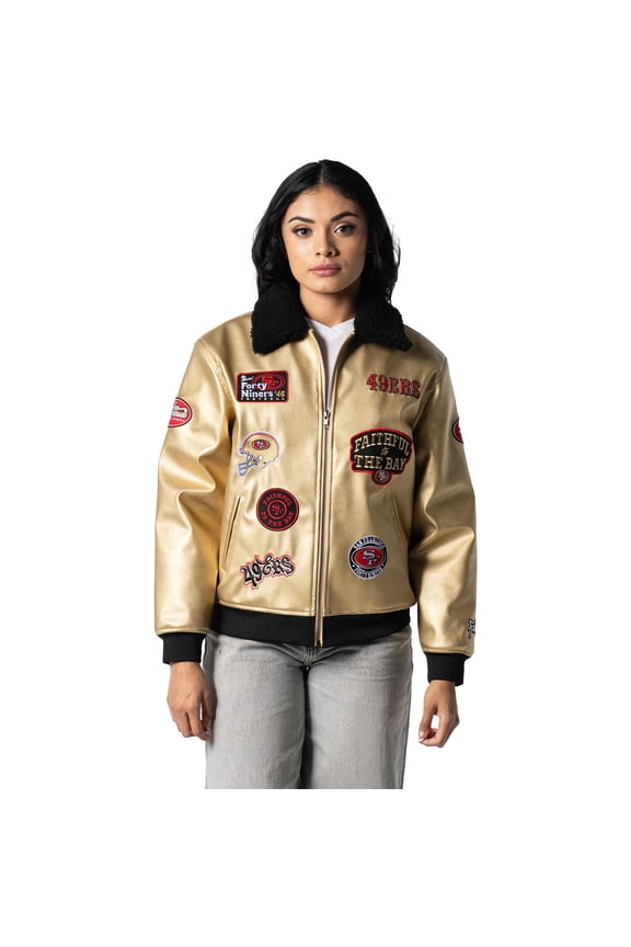 Unisex The Wild Collective Gold San Francisco 49ers Faux Leather Full-Zip Jacket