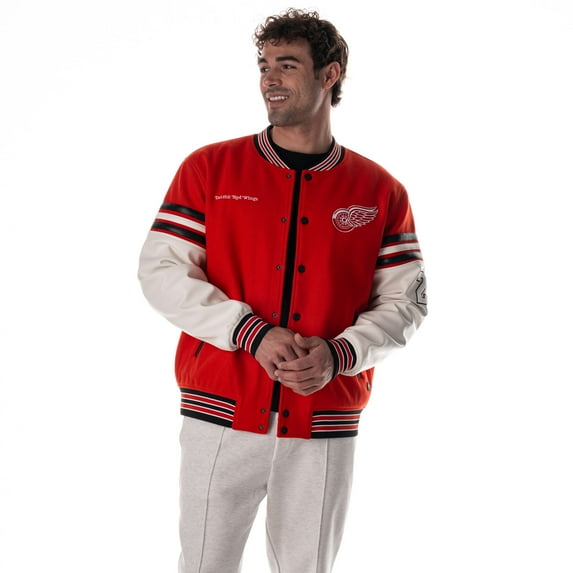 Unisex The Wild Collective Red Detroit Red Wings Drop Shoulder Full-Snap Varsity Jacket