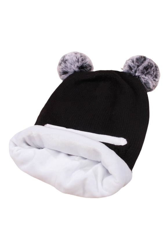 Unisex Thermal Cold Weather Knit Hat, Double Layer Fleece Lined Ear Flap One Piece Neck Cover Windproof Warm Cap for Daily Commute Running