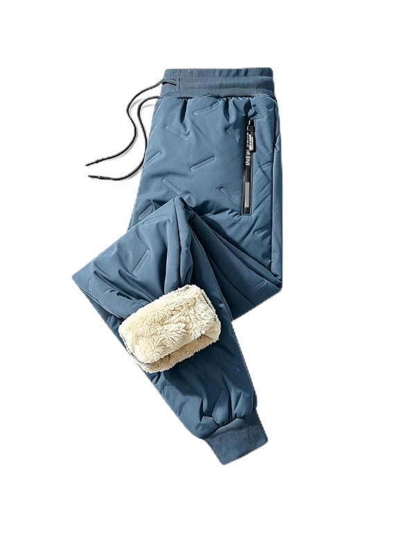 Unisex Thermal Fleece Lined Winter Pants, Water Resistant Warm Pants with Drawstring Waist, Zipper Pockets for Men Women Outdoor