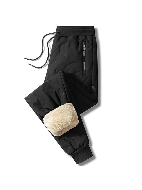 Unisex Thermal Fleece Lined Winter Pants, Water Resistant Warm Pants with Drawstring Waist, Zipper Pockets for Men Women Outdoor