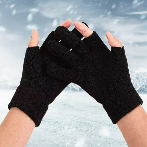 Unisex Thermal Knit Gloves for Fall and Winter, Touchscreen Compatible Split Finger Gloves, Creative Outdoor Gloves for Men and Women, All Season Acrylic Blend Windproof Gloves Black