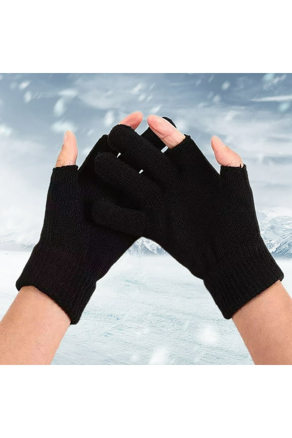 Unisex Thermal Knit Gloves for Fall and Winter, Touchscreen Compatible Split Finger Gloves, Creative Outdoor Gloves for Men and Women, All Season Acrylic Blend Windproof Gloves Black