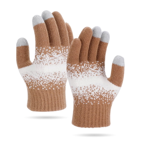 Unisex Thermal Knitted Gloves, Fleece Lined Winter Gloves with Five-Finger Design, Cold Weather Touchscreen Gloves for Men & Women