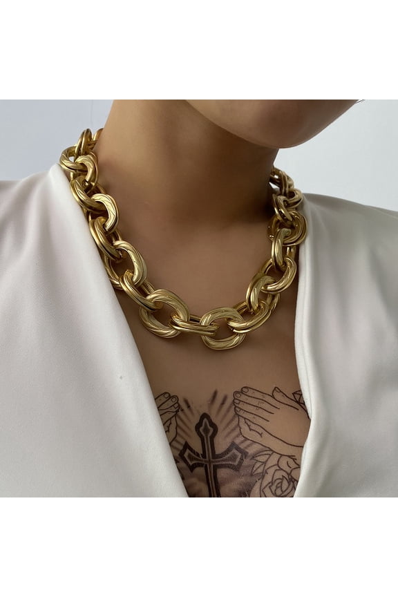 Unisex Thick Aluminum Double Link Chains Necklaces Golden 16.93 inch(43cm)