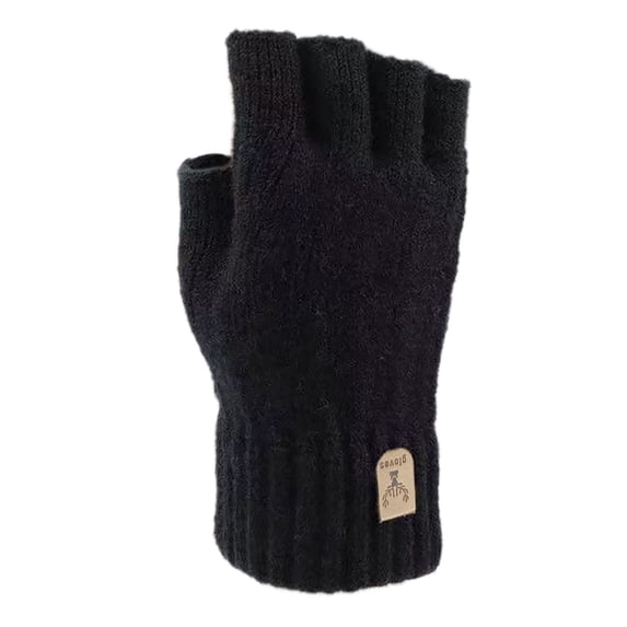 Unisex Thick Knit Fingerless Thermal Gloves,Autumn Winter Cold Resistant Hand Warmers,Open Finger Wind Block Hand Covers,Soft Plush Lined Anti Freeze Office Typing Daily Hand Gear,Black