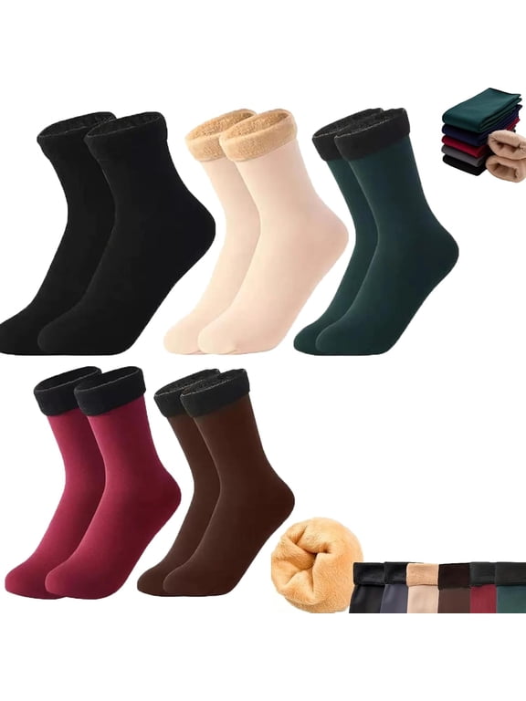 Unisex Thickened Fleece Lined Cold-Proof Winter Socks,5 Pairs Winter Fleece Socks Thick Fleece-lined, Warm,Cozy & Cold-proof