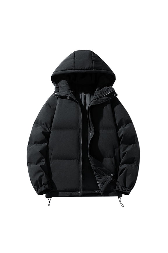 Unisex Thickened Hooded Cotton-Padded Coat Puffer Jacket Long Sleeve Jacket for Couple Black XXL