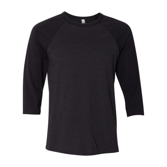 Unisex Three-Quarter Sleeve Baseball Tee Color Black Heather/ Black X-Large Size