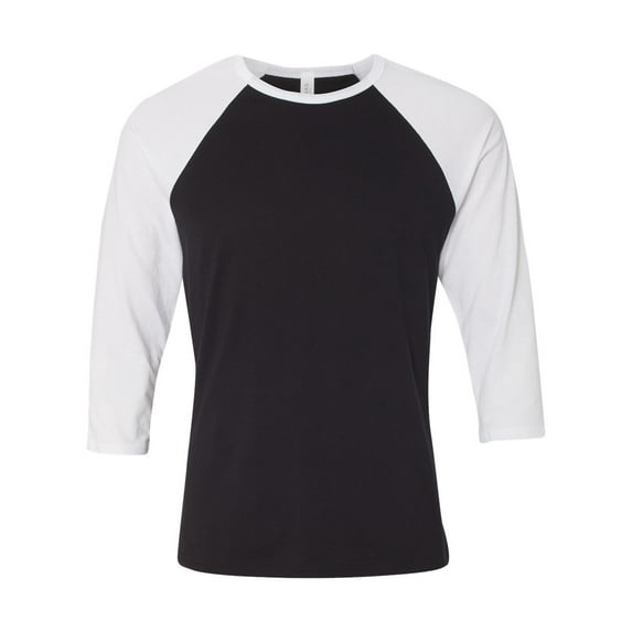 Unisex Three-Quarter Sleeve Baseball Tee Color Black/ White X-Small Size