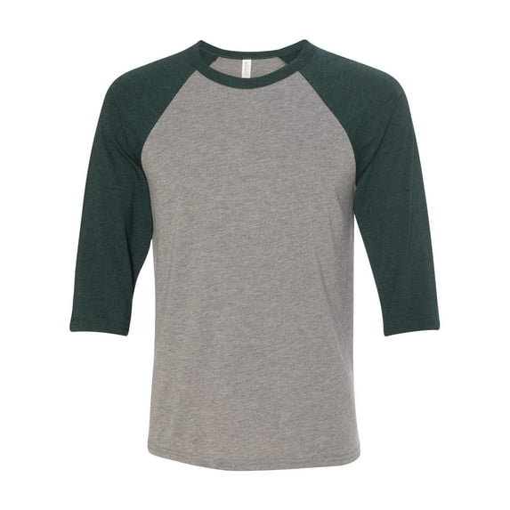 Unisex Three-Quarter Sleeve Baseball Tee Color Grey/ Emerald Triblend 2X-Large Size