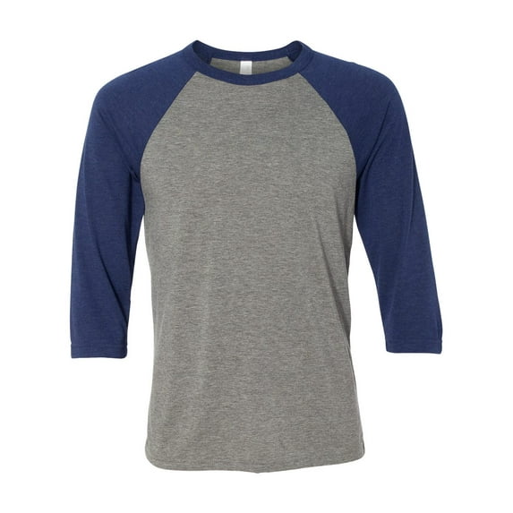 Unisex Three-Quarter Sleeve Baseball Tee Color Grey/ Navy Triblend X-Large Size