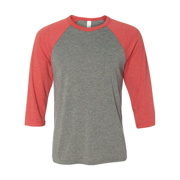 Unisex Three-Quarter Sleeve Baseball Tee Color Grey/ Red Triblend Large Size