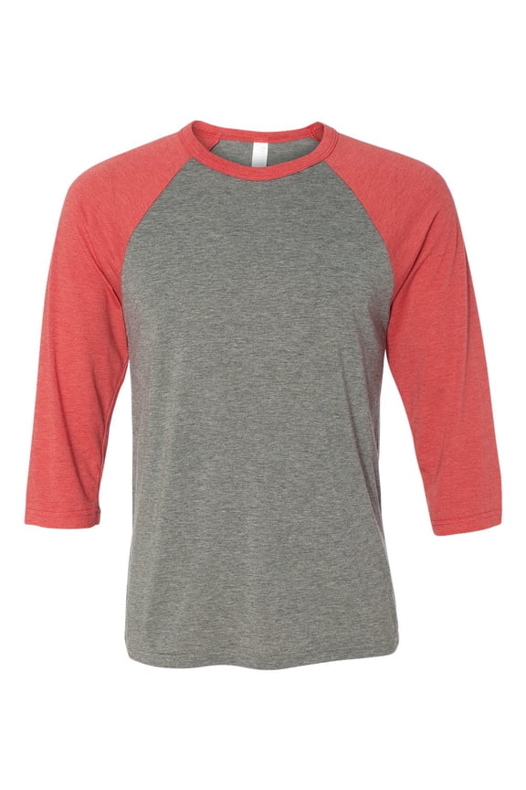 Unisex Three-Quarter Sleeve Baseball Tee Color Grey/ Red Triblend Small Size