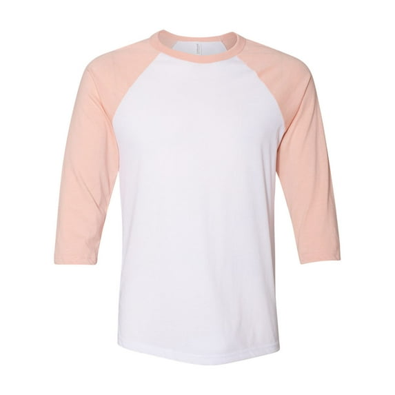 Unisex Three-Quarter Sleeve Baseball Tee Color White/ Heather Peach Medium Size