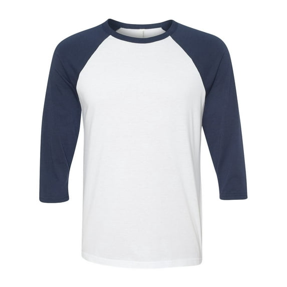 Unisex Three-Quarter Sleeve Baseball Tee Color White/ Navy Medium Size