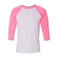 thumbnail image 1 of Unisex Three-Quarter Sleeve Baseball Tee Color White/ Neon Pink 2X-Large Size, 1 of 4