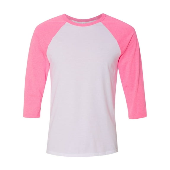 Unisex Three-Quarter Sleeve Baseball Tee Color White/ Neon Pink 2X-Large Size