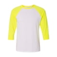 thumbnail image 1 of Unisex Three-Quarter Sleeve Baseball Tee Color White/ Neon Yellow X-Large Size, 1 of 4