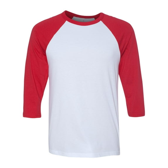 Unisex Three-Quarter Sleeve Baseball Tee Color White/ Red Large Size