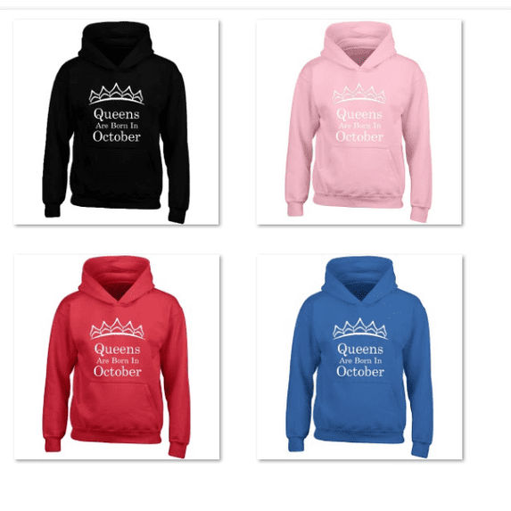 Unisex Tiara Queens Are Born In October Printed Design Hoodie Birthday Hoodie Long Sleeve Sweatshirt Soft and Comfy Hoodie, Lightweight Hoodie Red Large