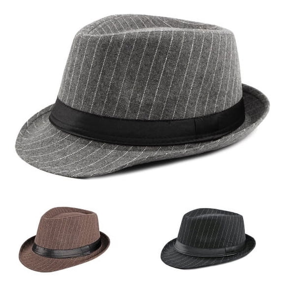 Unisex Timelessly Classic Manhattan Fedora Hat Jazz Cap Wide Brim Autumn Winter Stripe Design Fedora Hat for Men Women