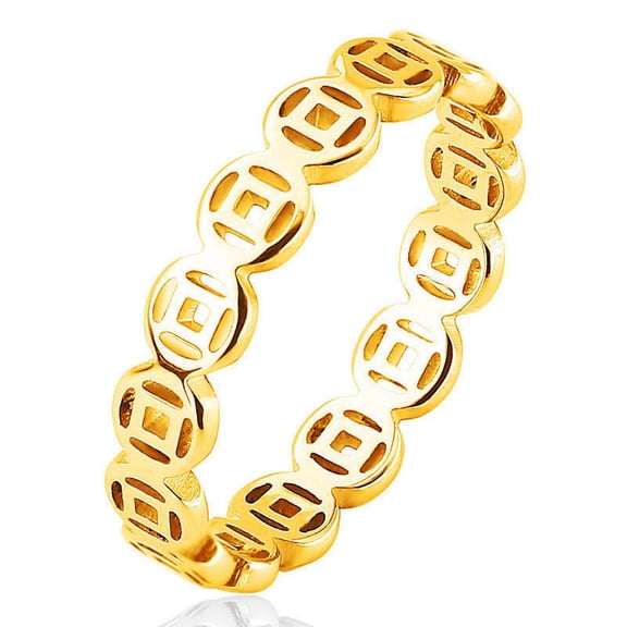 Unisex Titanium Steel Ring Hollow Lucky Copper Coin Index Finger Ring Retro Couple Ring Auspicious Pattern Geometric