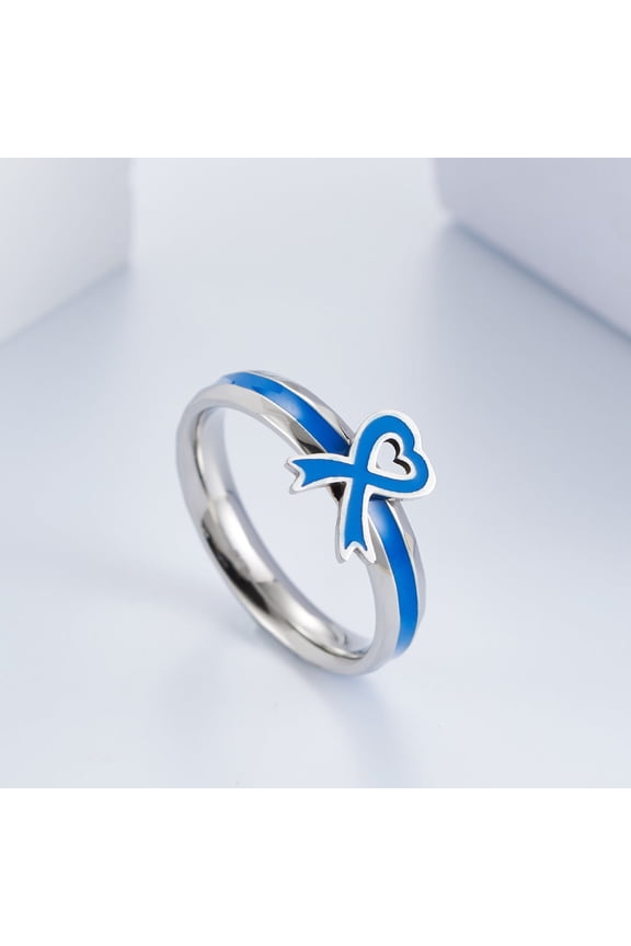 Unisex Titanium Steel Ring With Blue Epoxy Finish Geometric Design Autism Awareness Band Durable For Festivals Style