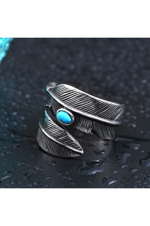 Unisex Titanium Steel Ring With Turquoise Inlaid Gemstone High Bridge Design Gold Plated Fashion Jewelry Everyday Wear