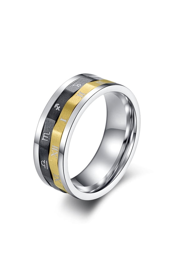 Unisex Titanium Steel Ring with Twelve Constellation Design and Roman Numerals Band Men and Women Fashion Jewelry Ring Simple Anniversary Gift