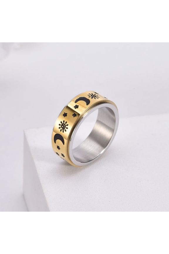Unisex Titanium Steel Star Moon Rotatable Ring for Men Women Unique Celestial Jewelry Gift Durable and Trendy Design