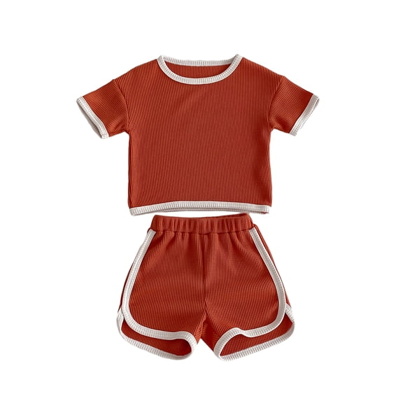 Unisex Toddler Baby Boy Girl Summer Clothes Short Sleeve T-Shirt Shorts Waffle Two Piece Solid Outfit Set 