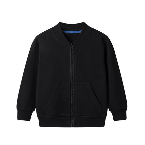 Unisex Toddler Baby Boys Girls Solid Color Cotton Bomber Jacket, Full Zip Up Casual Varsity Baseball Jacket, Fall Winter Lightweight Outerwear Coat for Daily & Outdoor Activities, Black 100
