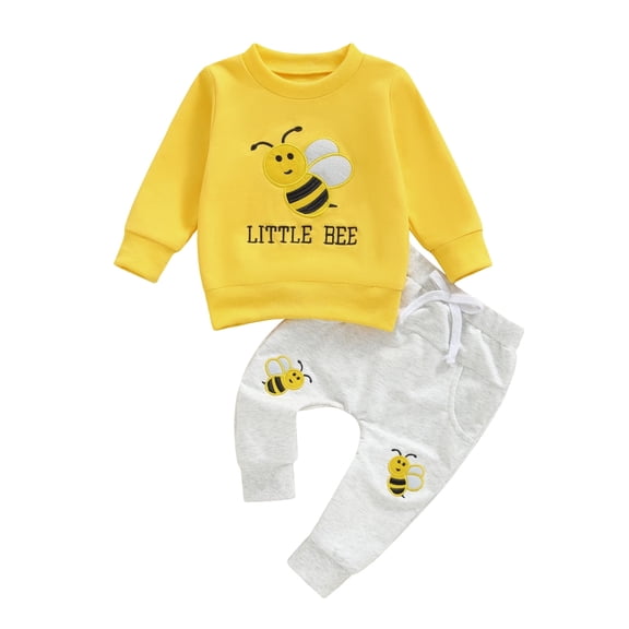 YIBOSEAN Unisex Toddler Baby Clothes Baby Outfit Sets Kids Bee Embroidery Solid Long Sleeve Sweatshirt & Pants Set,2-Piece,0-3Y