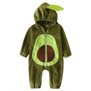 Unisex Toddler Baby Halloween Avocado Costume Velvet Zipper Hooded Jumpsuit Romper Outfits