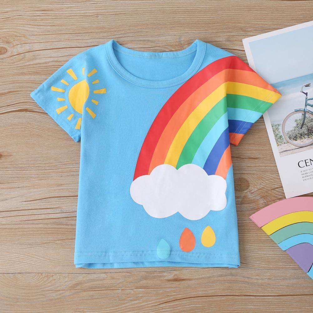 Unisex Toddler Boy Summer Outfits Baby Girl Boy Rainbow Tshirt