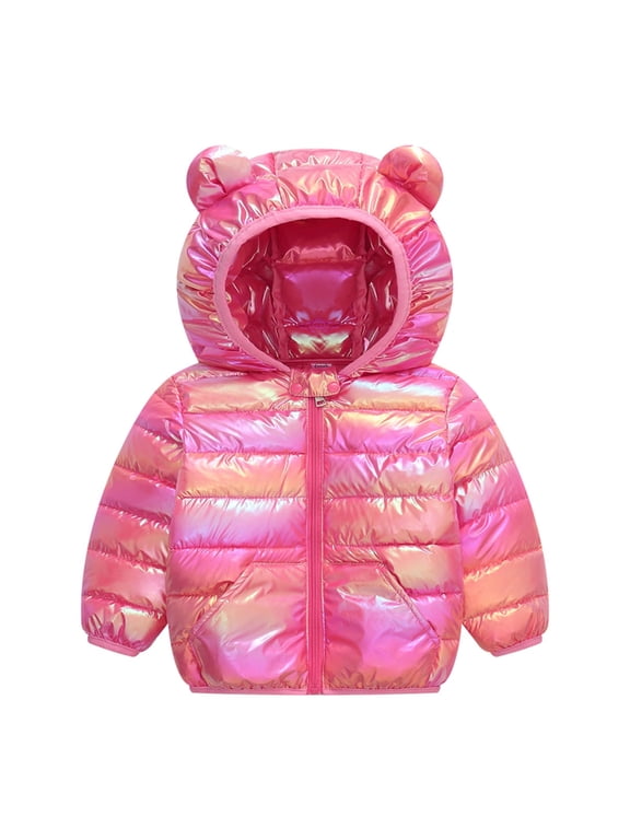 Unisex Toddler Hooded Light Down Jacket, Cute Warm Long Sleeve Outerwear for Spring Baby Boys Girls Fashion Casual Daily Kids Coat With Soft Lining Hot Pink 18-24 Months