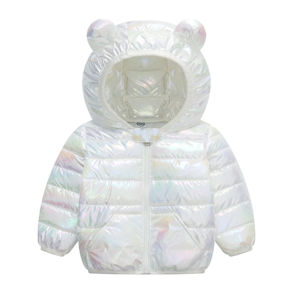 Unisex Toddler Hooded Light Down Jacket, Cute Warm Long Sleeve Outerwear for Spring Baby Boys Girls Fashion Casual Daily Kids Coat With Soft Lining White 18-24 Months