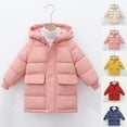 thumbnail image 1 of Unisex Toddler Hooded Warm Jacket for Kids Boys Girls with Pockets Toddler 2-12Years Solid Color Long Sleeve Thickened Mid Length Jacket Casual Warm Coat Beige, 1 of 8