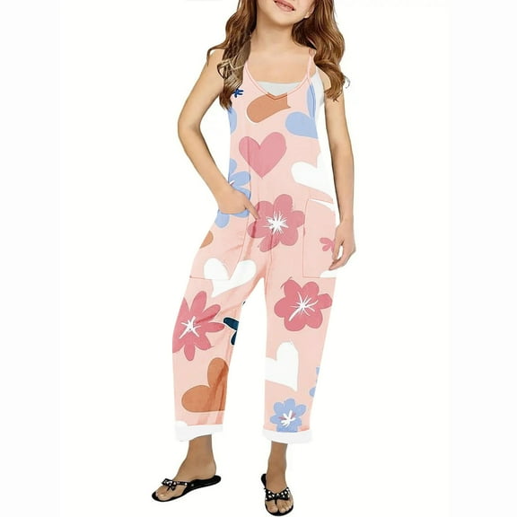 Unisex Toddler Jogger Pants Full Length Pants Overalls Girls Casual Jumpsuits Sleeveless Rompers Long Pants with Pockets for 5-14 Years Multicolor 140