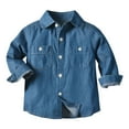 thumbnail image 1 of Unisex Toddler Kids Boys Girls Long Sleeve Button Down Denim Shirt, Lightweight Casual Cowboy Chambray Top, Fall Thin Lapel Outwear Shirt for Daily Wear, Blue 100, 1 of 7