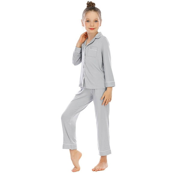 Unisex Toddler Pajama Set Long Sleeve & Pants Comfortable Fabric Button Up Collar Loose Fit Homewear Size 5-6 Years