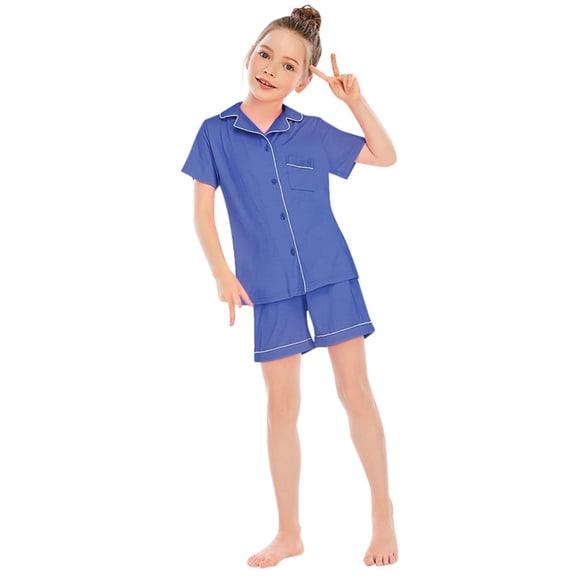 Unisex Toddler Pajamas Set Short Sleeves and Comfortable Pants with Fabric Button Down Collar Loose for Family Wear Size 8-9 Years
